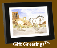 Image of a framed Gift Greetings depicting the Horses Running on the Range print
