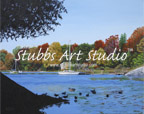 A thumbnail image of an acrylic water scene painting that is available as a Fine Art Print entitled Fall at Keeney Cove. This painting captures an early morning late fall scene of a mid size sail boat docked in a calm quiet blue water cove with ducks swimming and feeding in the forground.
