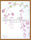 A thumbnail image of a watercolor painting entitled Hanging Fuscia that is available as a Fine Art Print. Capturing the simplicity and color of its branches, leafs, and white and pink blooms is a reminder of its delicate beauty.